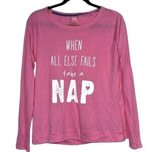 Jenni Intimates Pink Long-Sleeve Pajama Top With "When All Else Fails Take A Nap